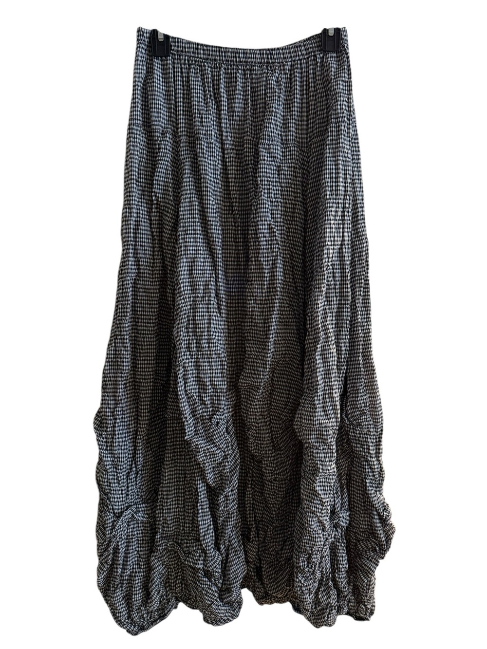 Bodil Black White Gray Tencel Cotton Gingham Check Full Bubble Maxi Skirt